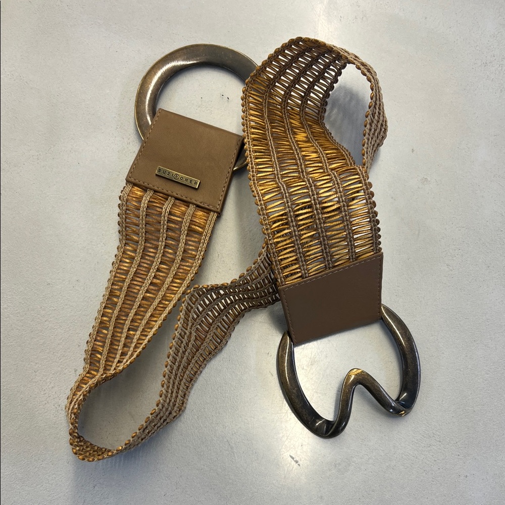 Suzi Roher Tan Woven Belt with Silver Buckle